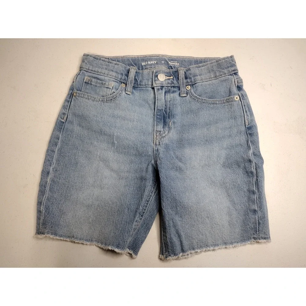 Old Navy Girls Size 12‎ High-Rise Bermuda Jean Shorts Light Wash Built-In Tough